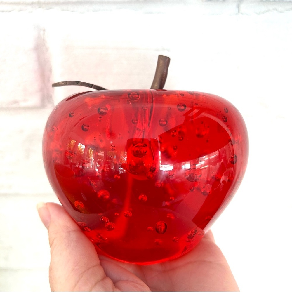 Red Apple Paperweight Brass Stem - Picture 5 of 6